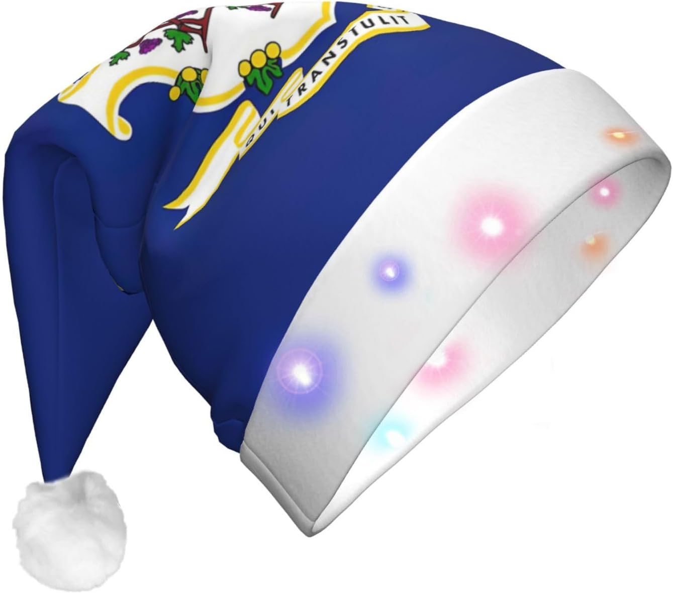 Connecticut State Flag Print Christmas Hat with LED Lights