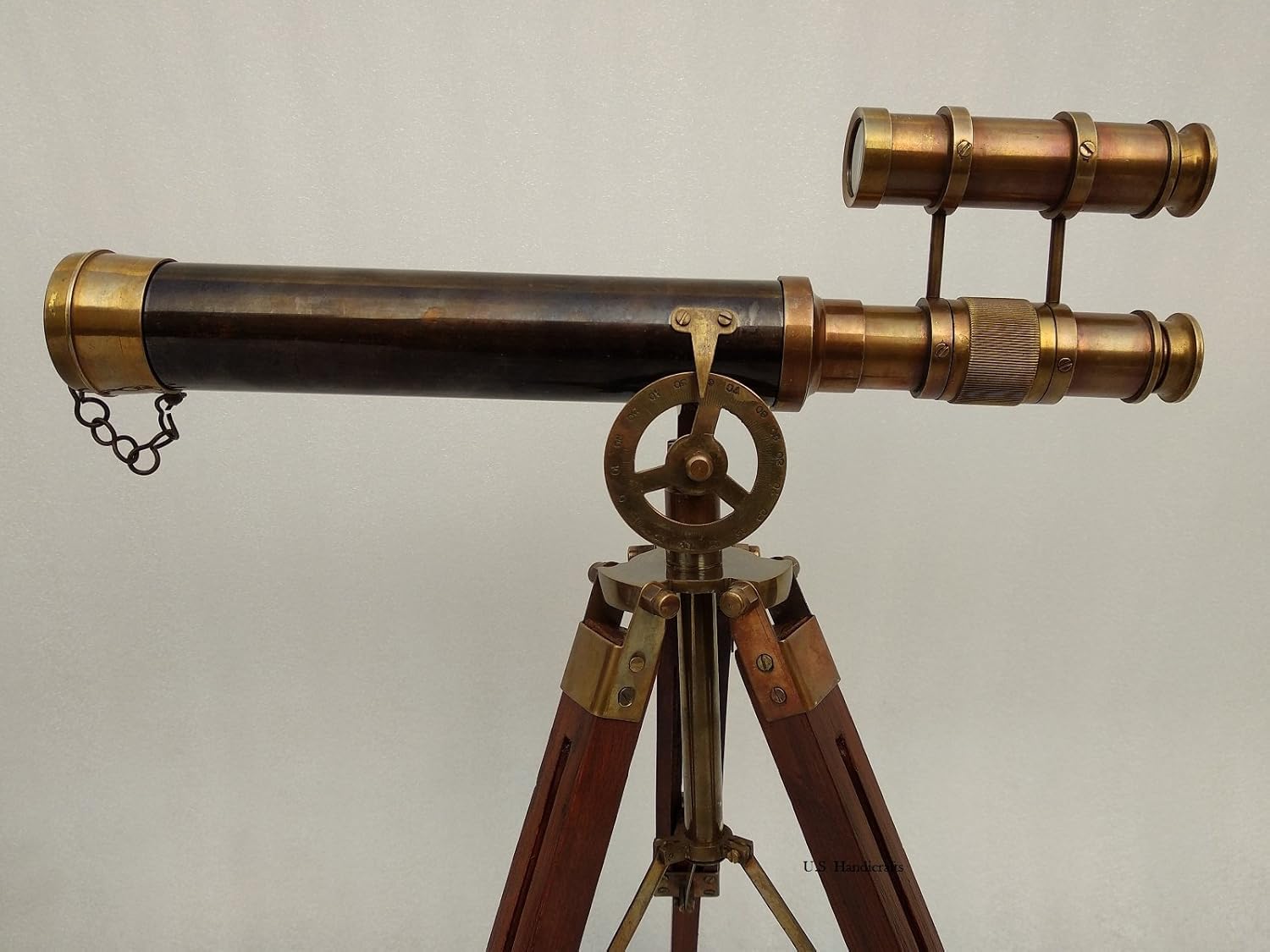 1915 Victorian Brass Telescope with Wooden Tripod