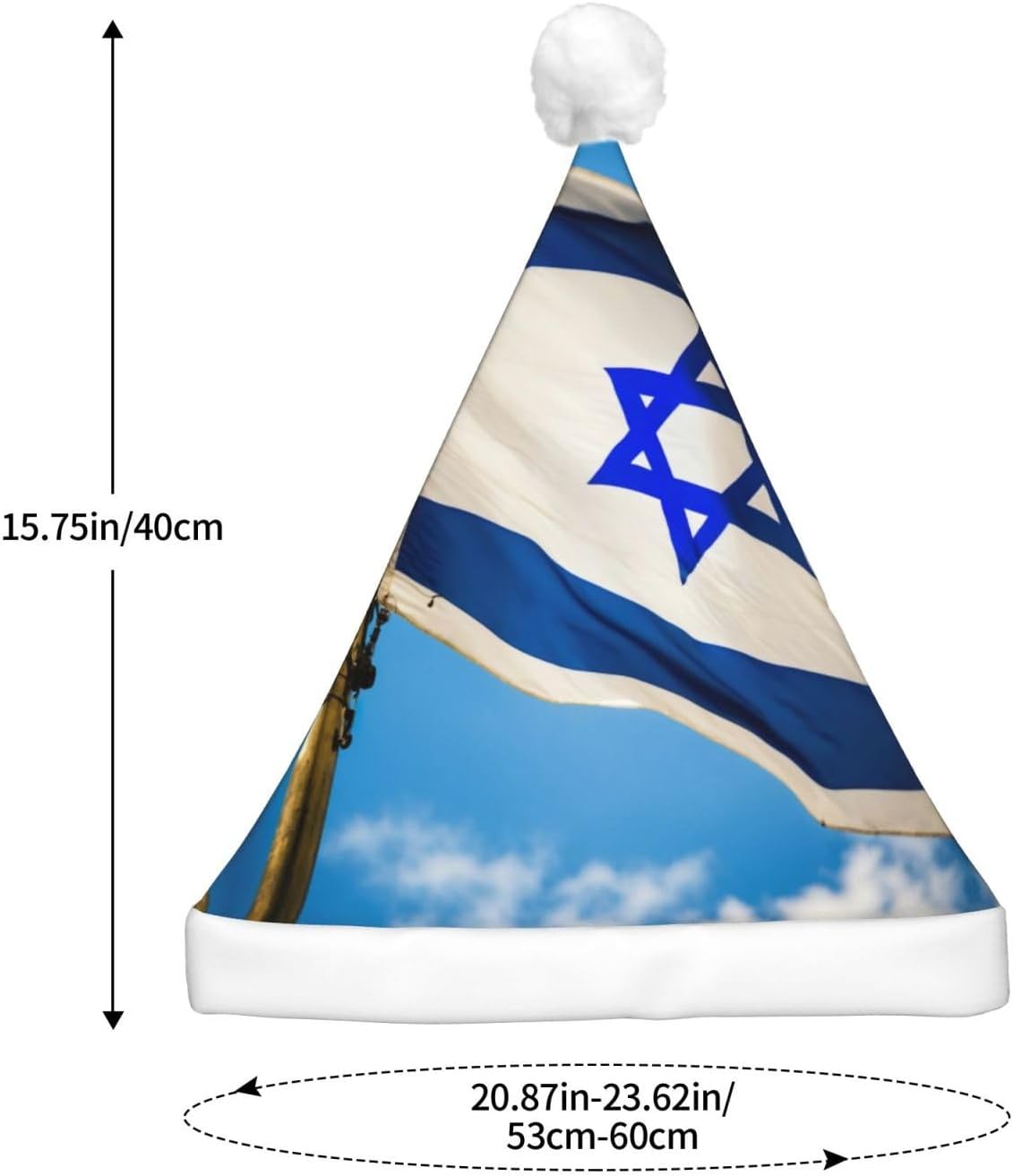 Israeli Flag Print Christmas Hat with LED Lights