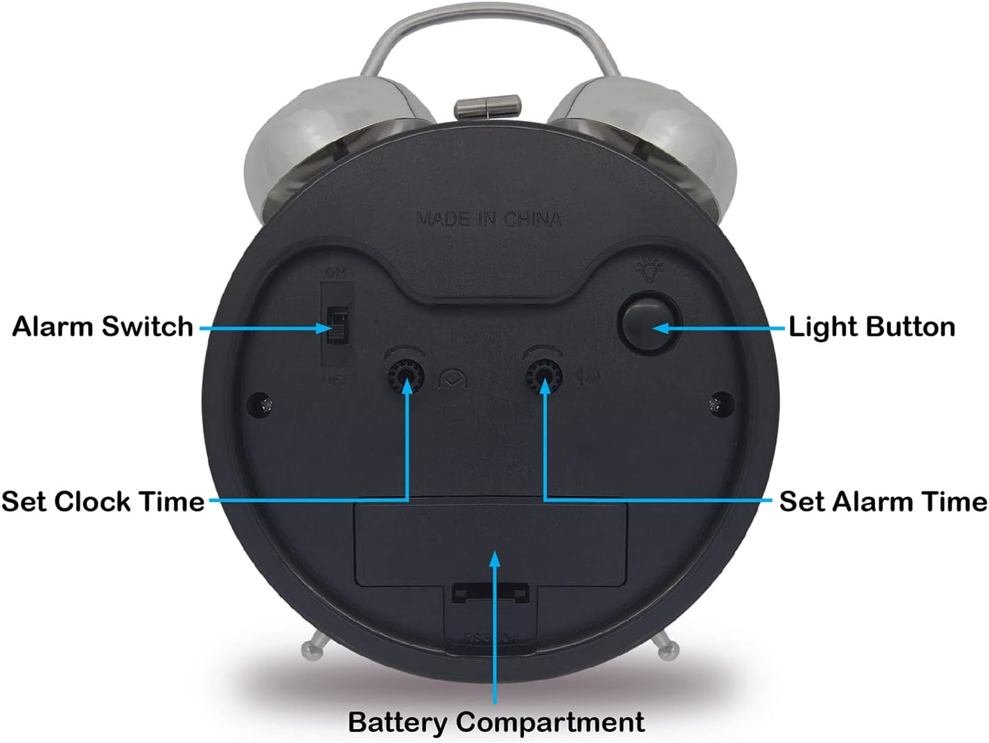 Loud Bell Alarm Clock with Night Light and Silent Hands