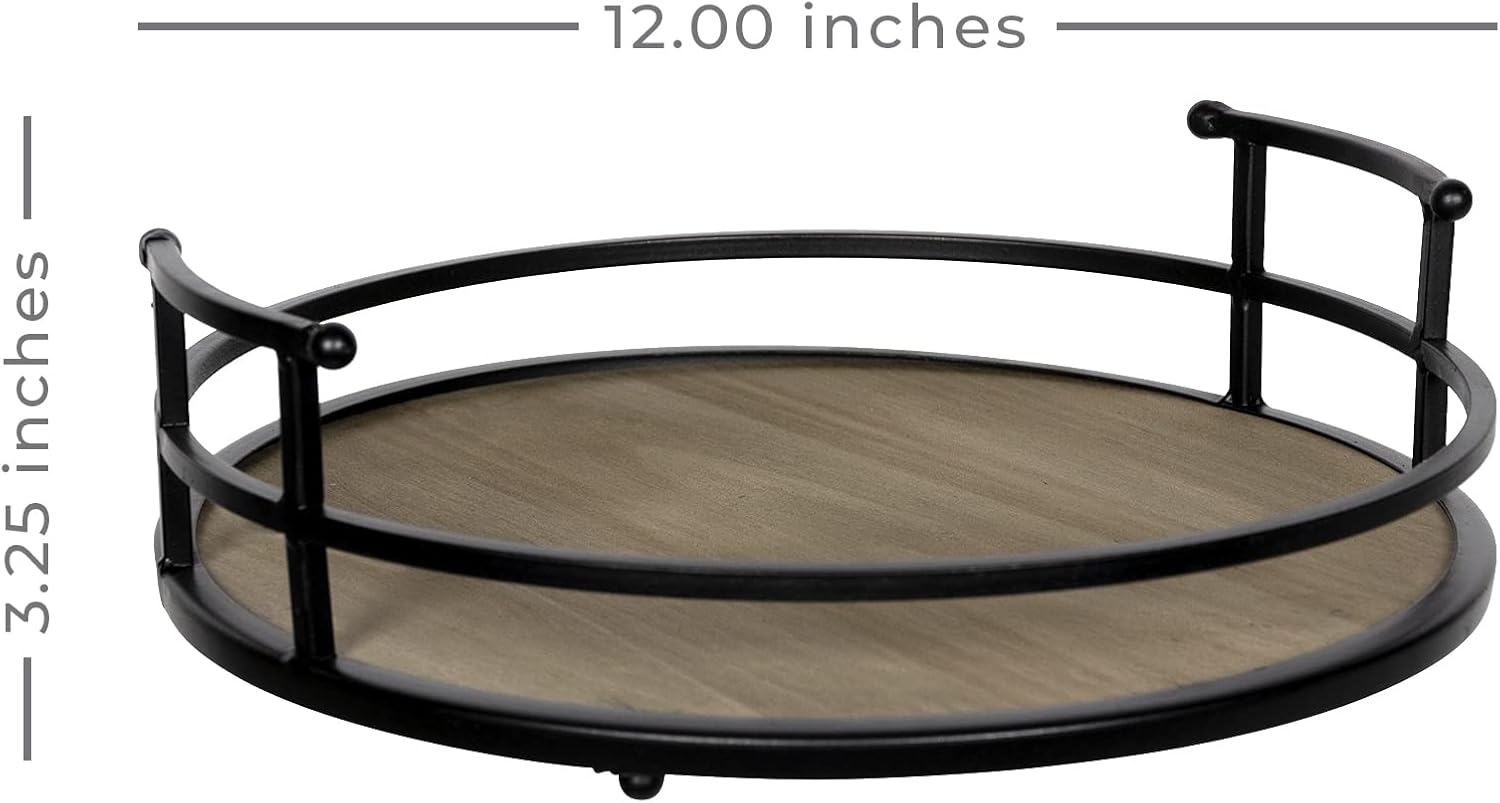Stratton Home Decor Metal and Wood Round Tray