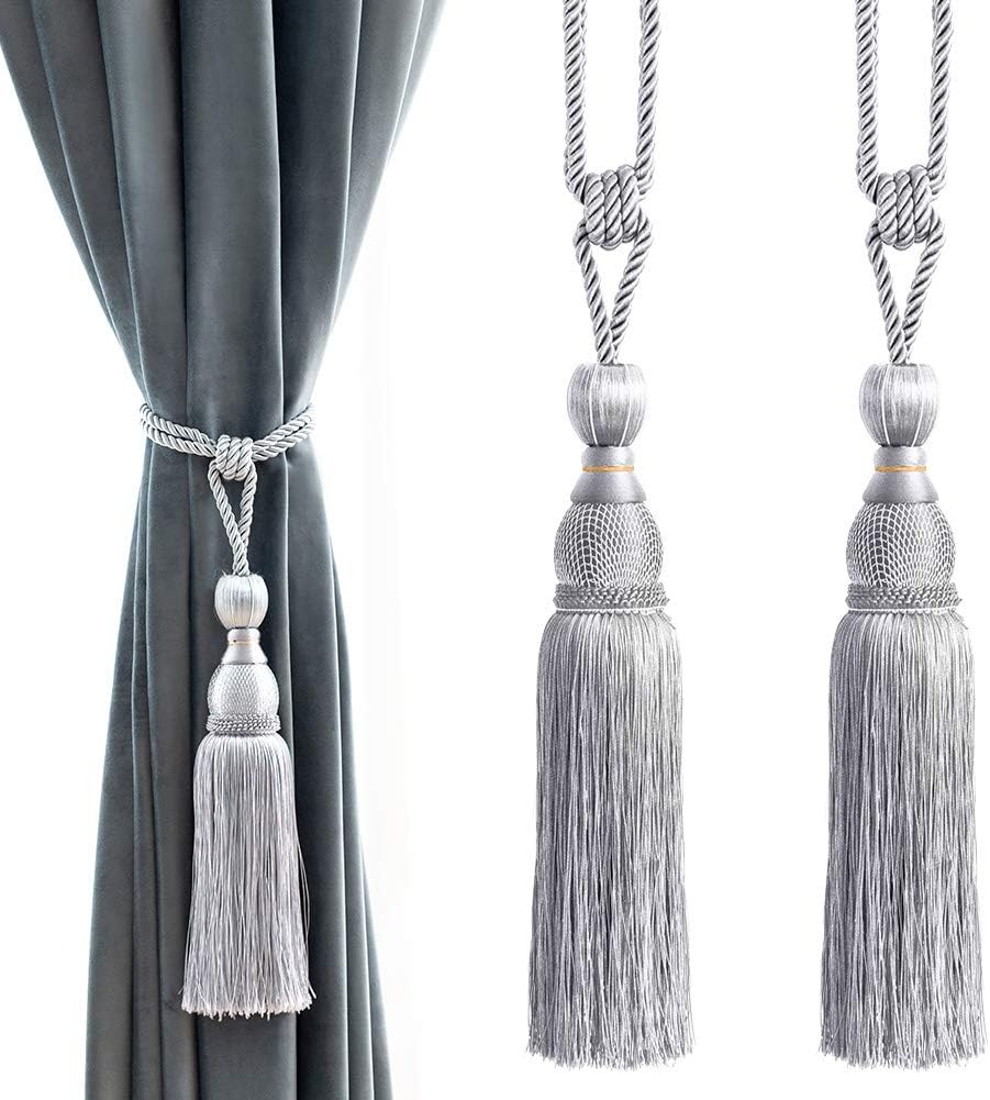 Melodieux Decorative Curtain Holdbacks with Tassels - Set of 2 Grey