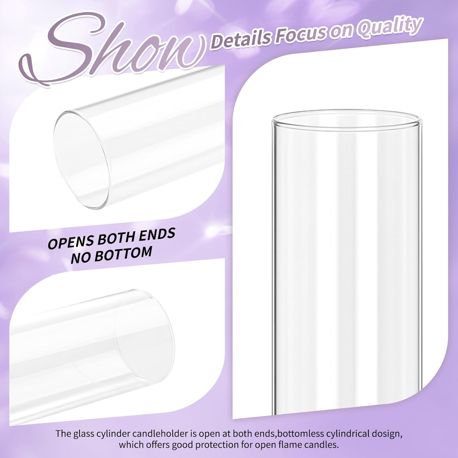 6 Pack Hurricane Candle Holders Clear Borosilicate Glass Cylinder Tube Covers