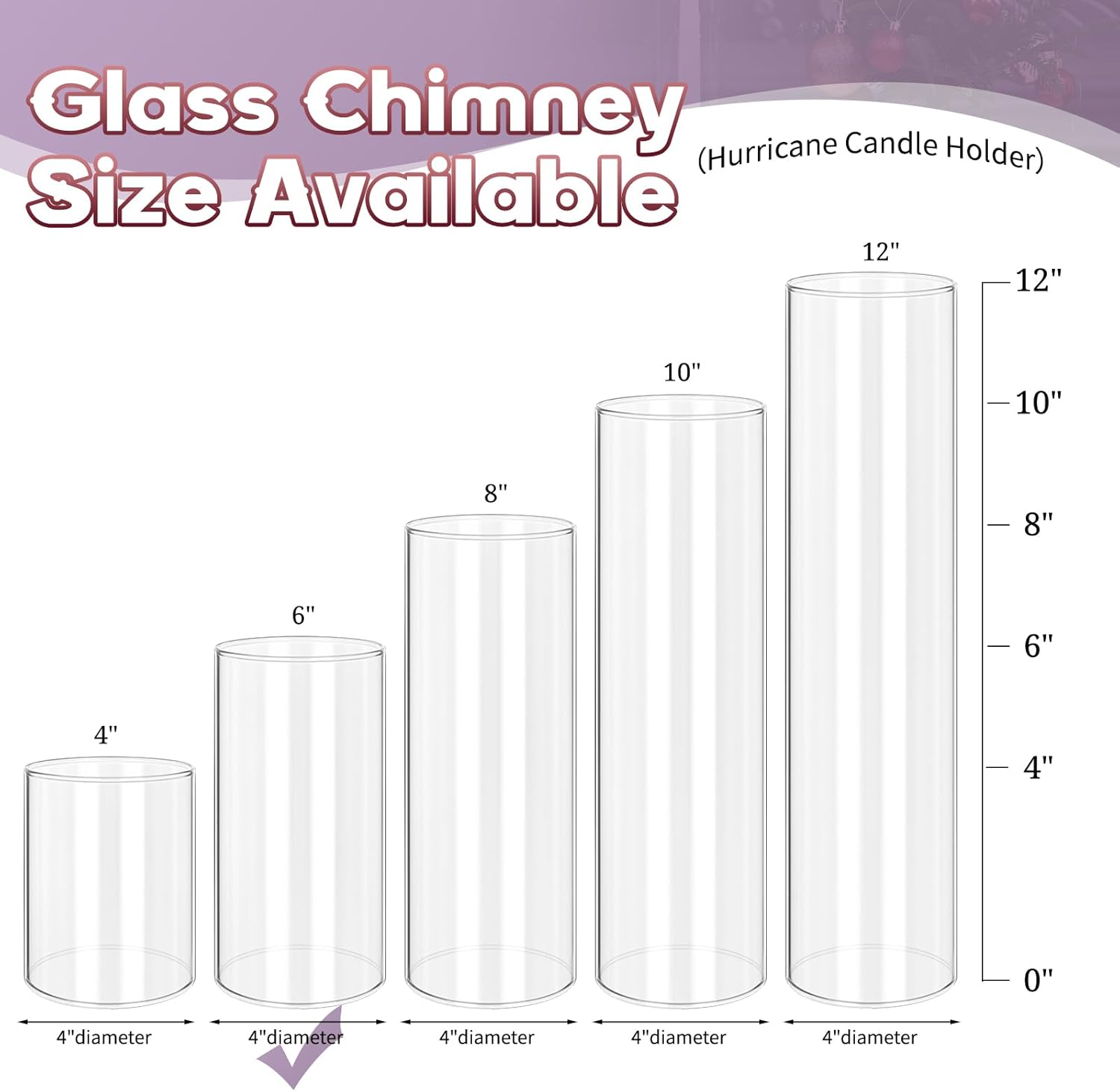 6 Pack Hurricane Candle Holders Clear Borosilicate Glass Cylinder Tube Covers