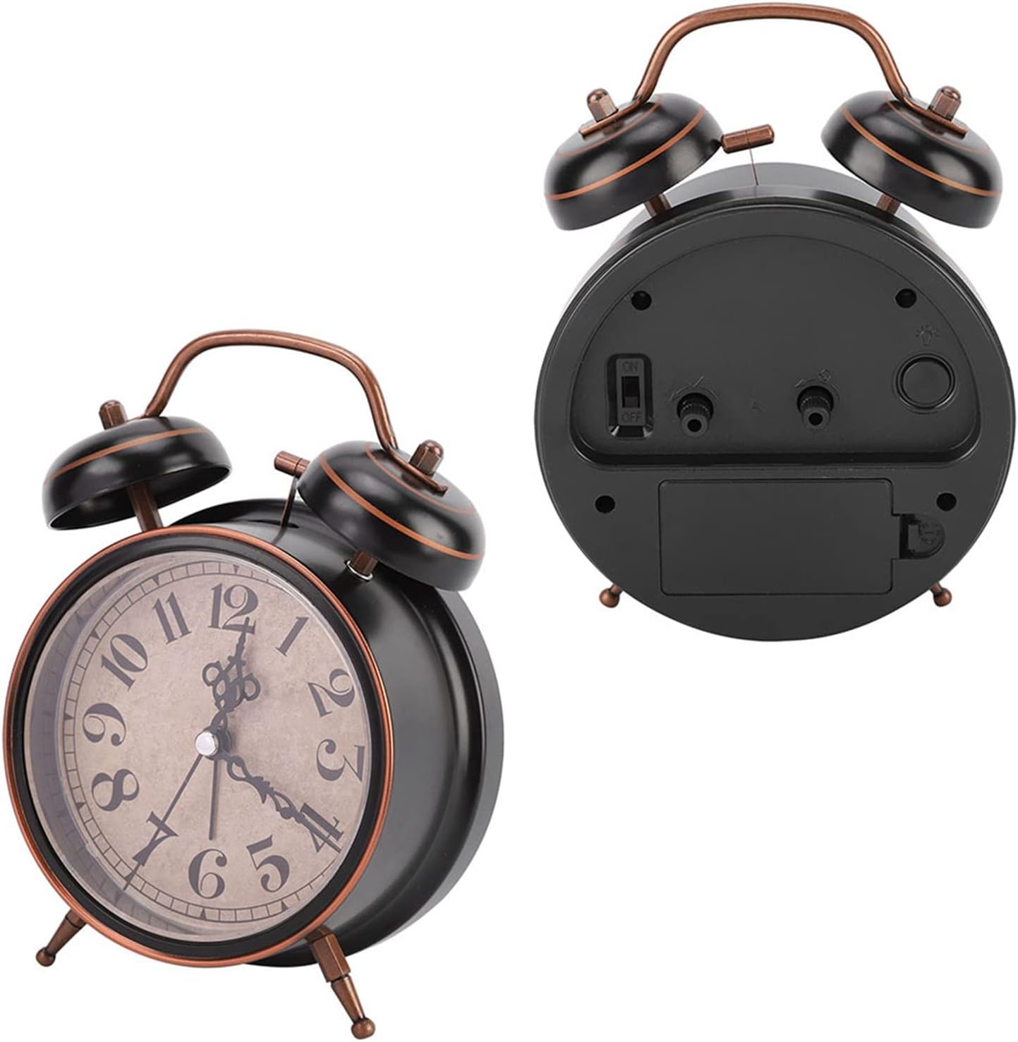 Tbest Double Clock 4in Retro Alarm Clock with Night Light
