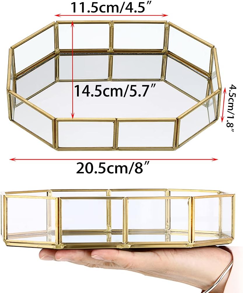 Hipiwe Mirror Glass Vanity Tray - Gold Ornate Decorative Tray