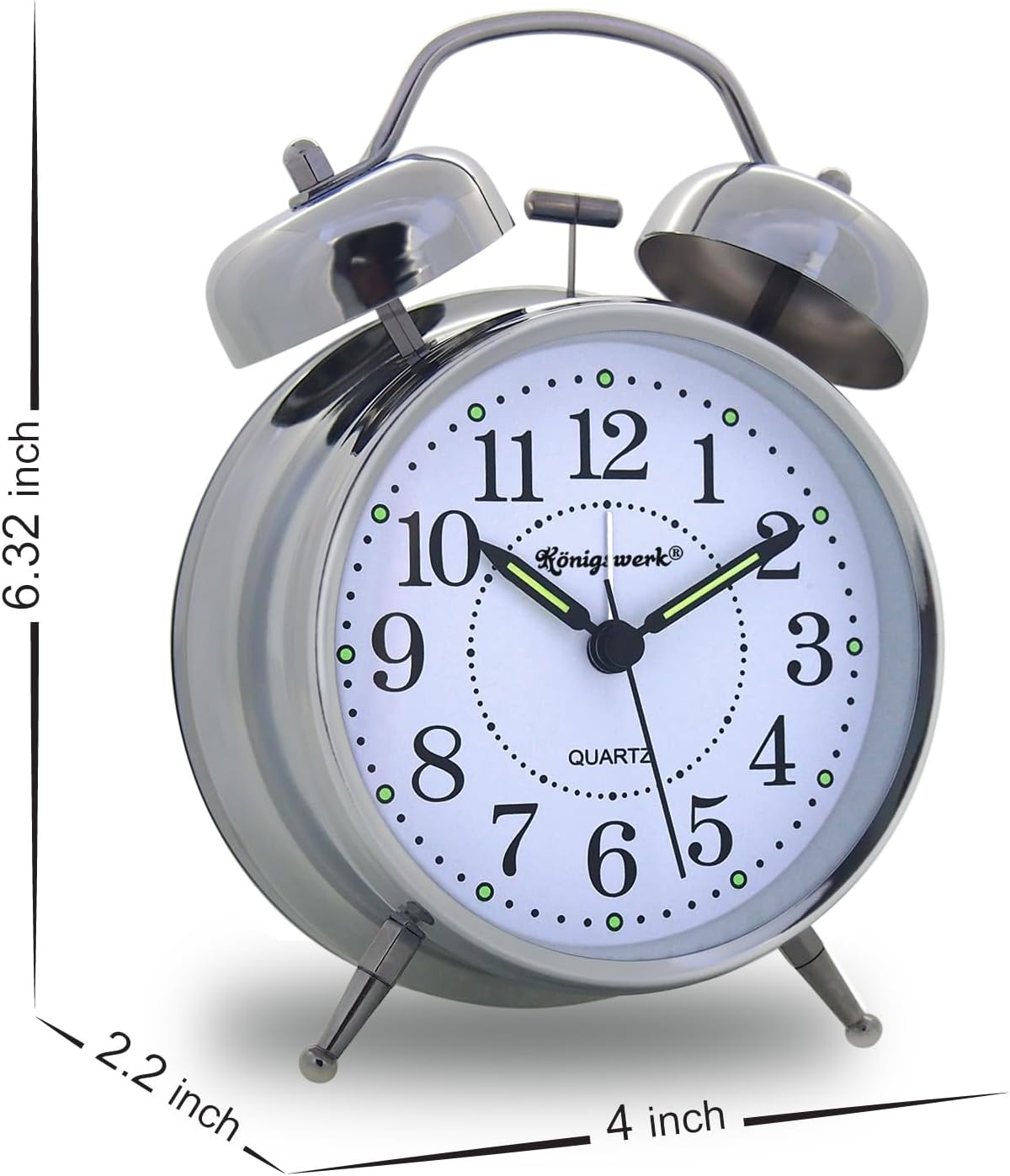 Loud Bell Alarm Clock with Night Light and Silent Hands