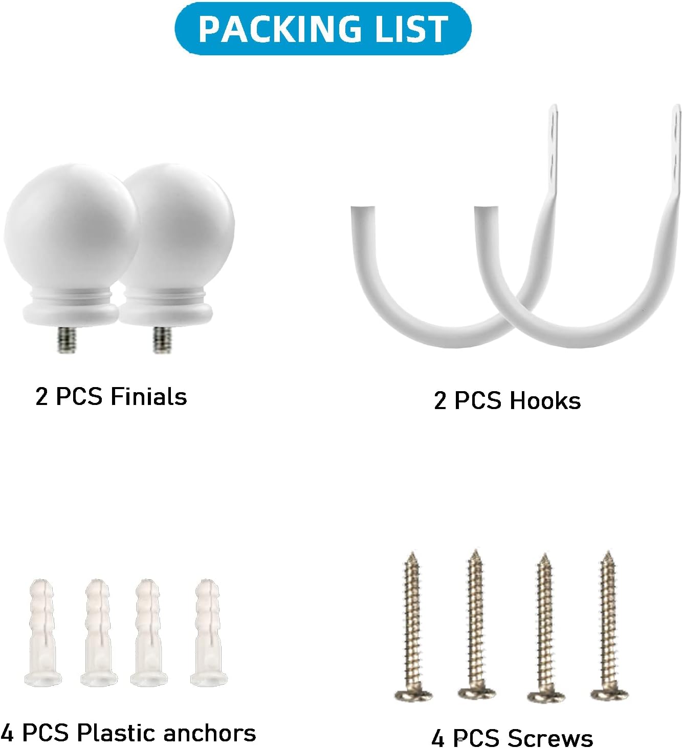 White Ball Finials Curtain Holdbacks 2pcs 1