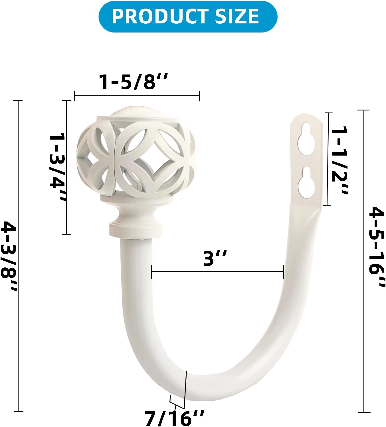 2Pcs Curtain Holdbacks with White Knob Style Finials