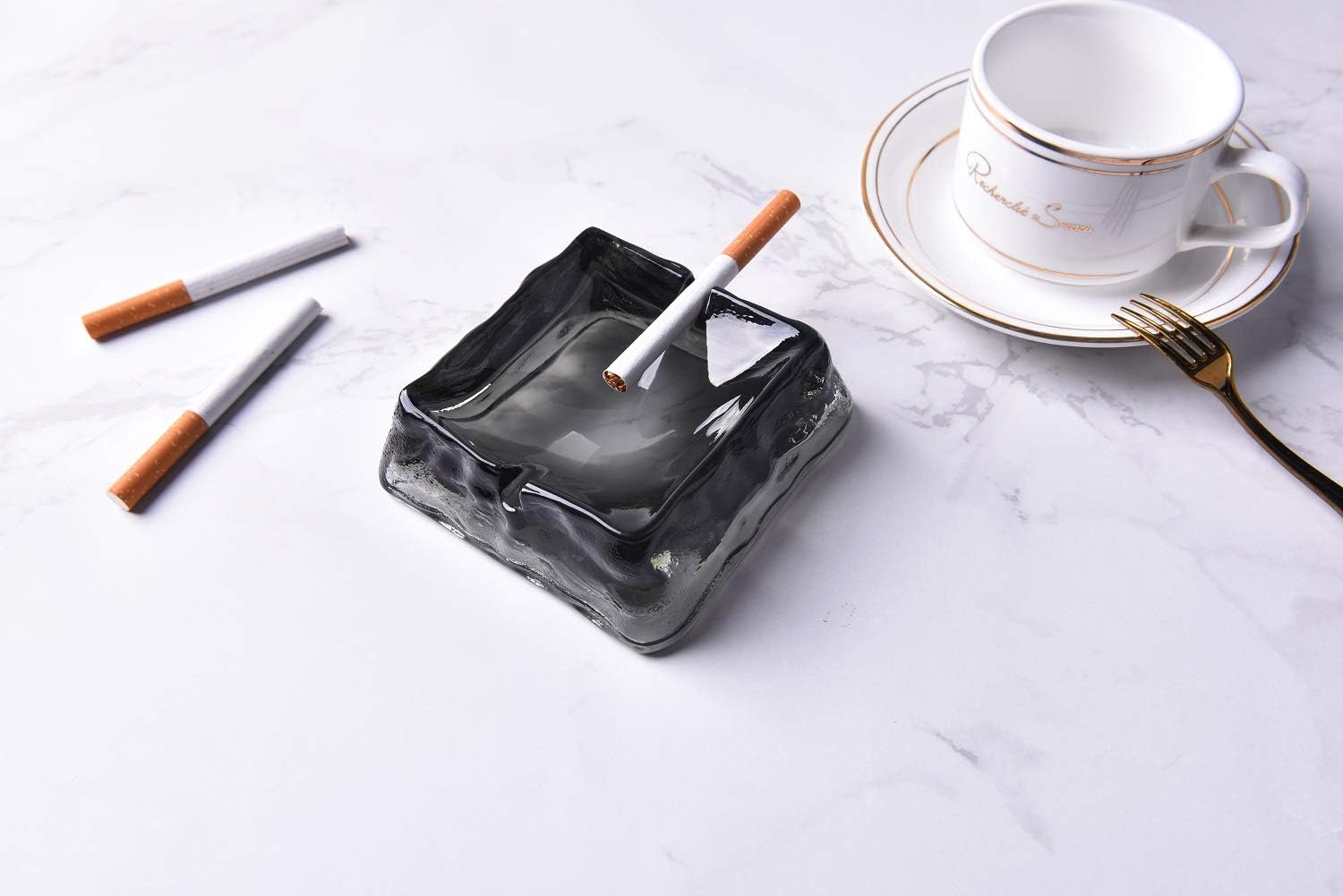 Dark Grey Glass Ashtray for Cigarettes