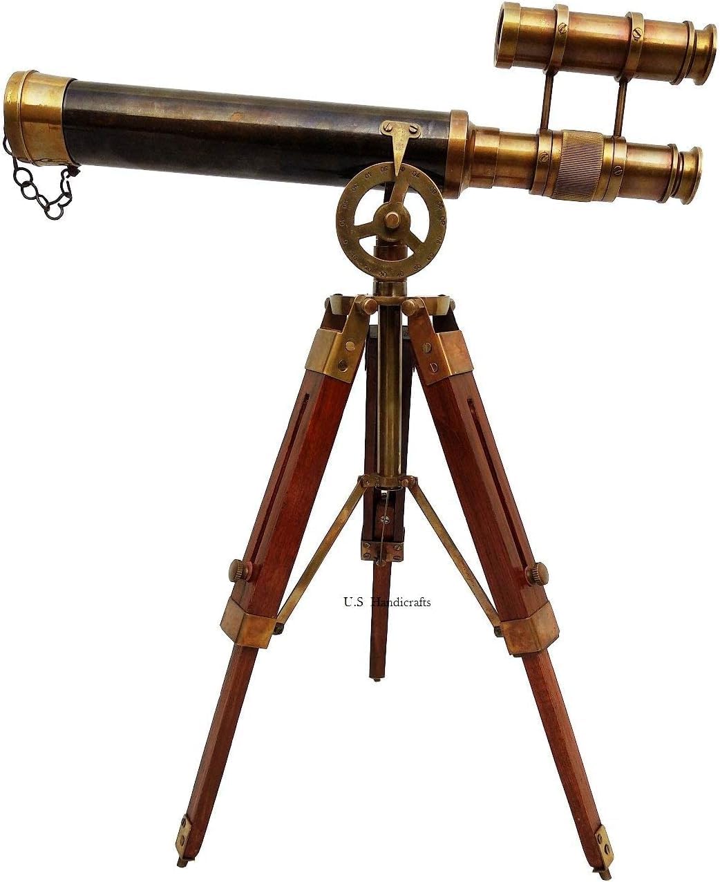1915 Victorian Brass Telescope with Wooden Tripod