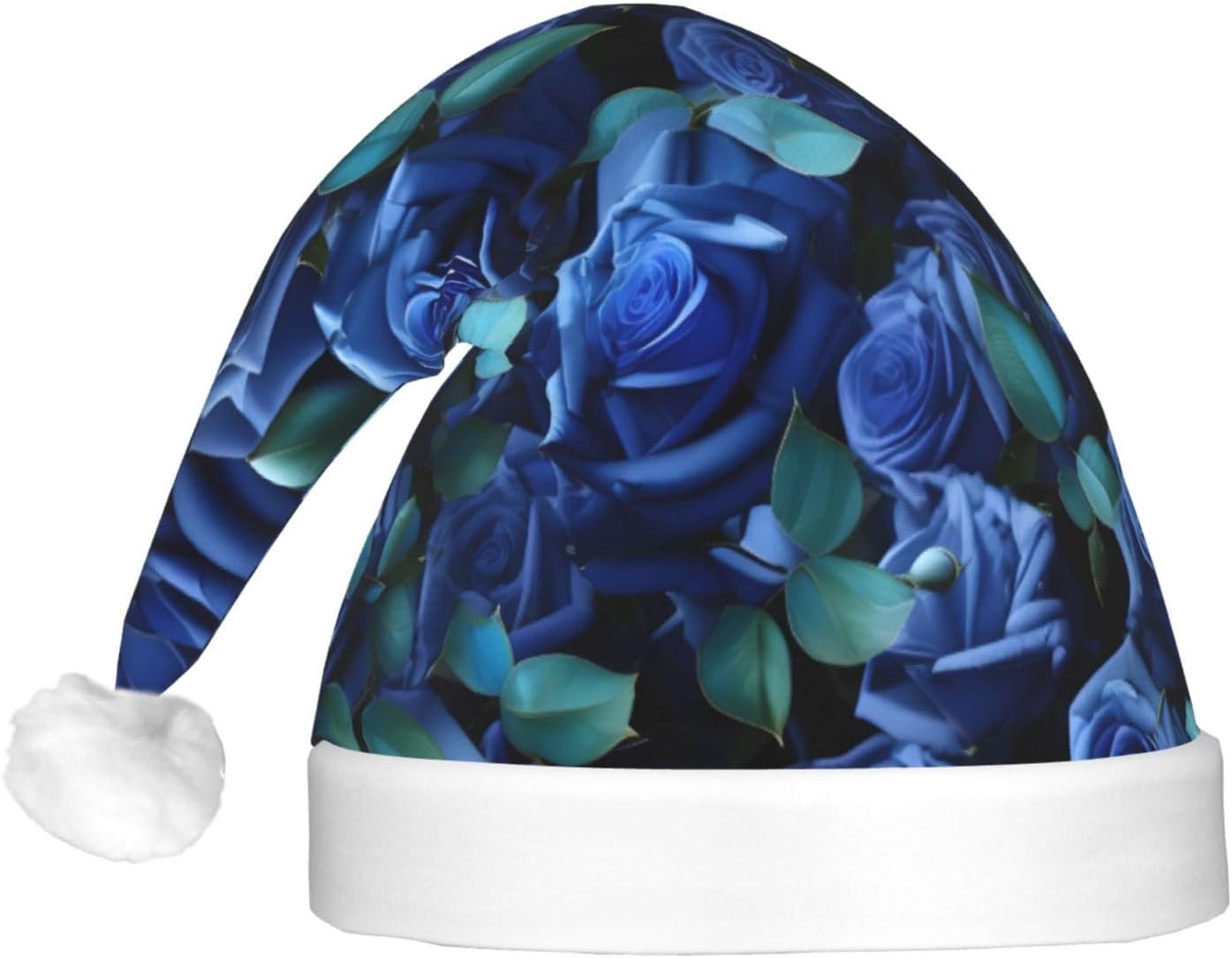 Many Blue Roses Print LED Christmas Hat for Adults