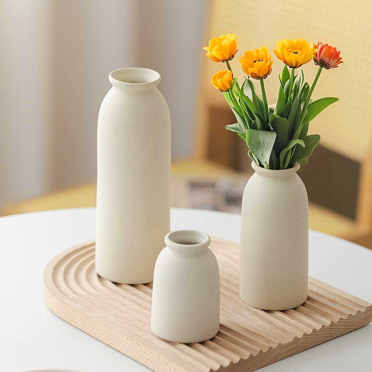 Tinctotnic 3-Piece Ceramic Vase Set - Distressed Beige