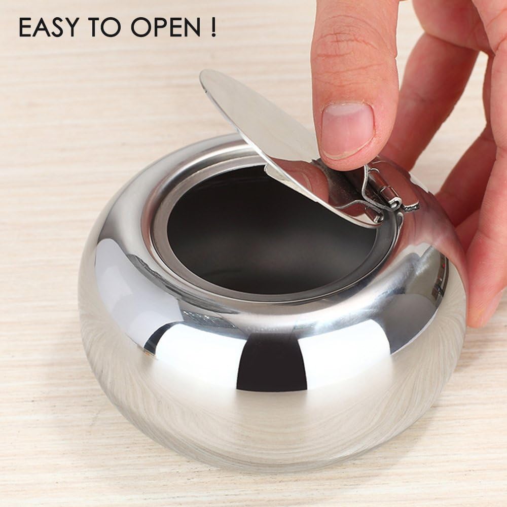 Maxin Silver Stainless Steel Cigarette Ashtray with Lid