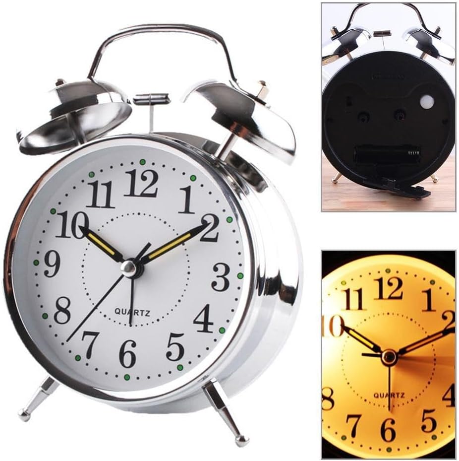 Metal Twin Bell Alarm Clock with Luminous Hands