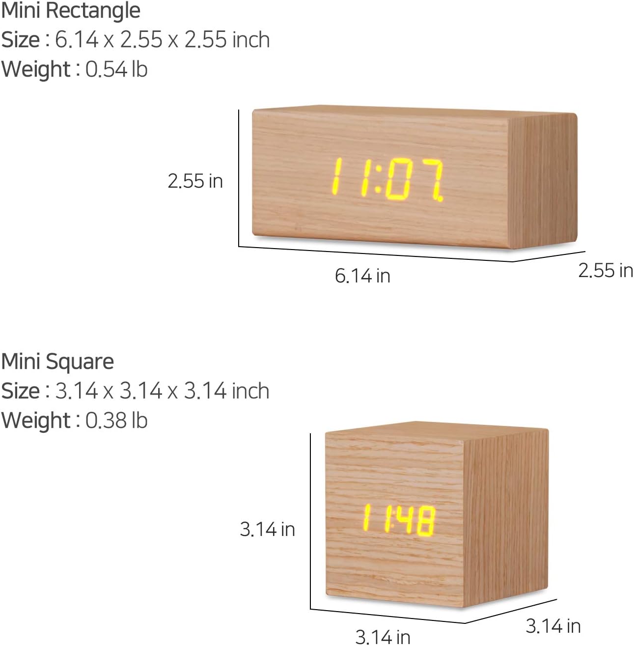 Mooas Real Wooden Digital Alarm Clock with LED Display