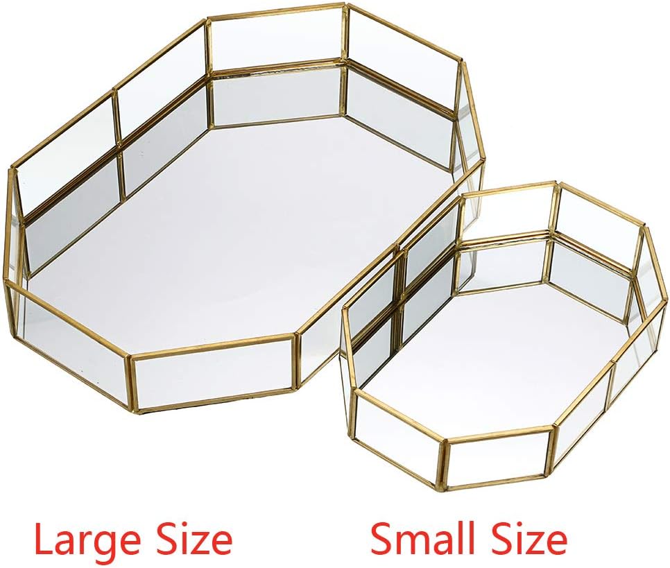 Hipiwe Mirror Glass Vanity Tray - Gold Ornate Decorative Tray