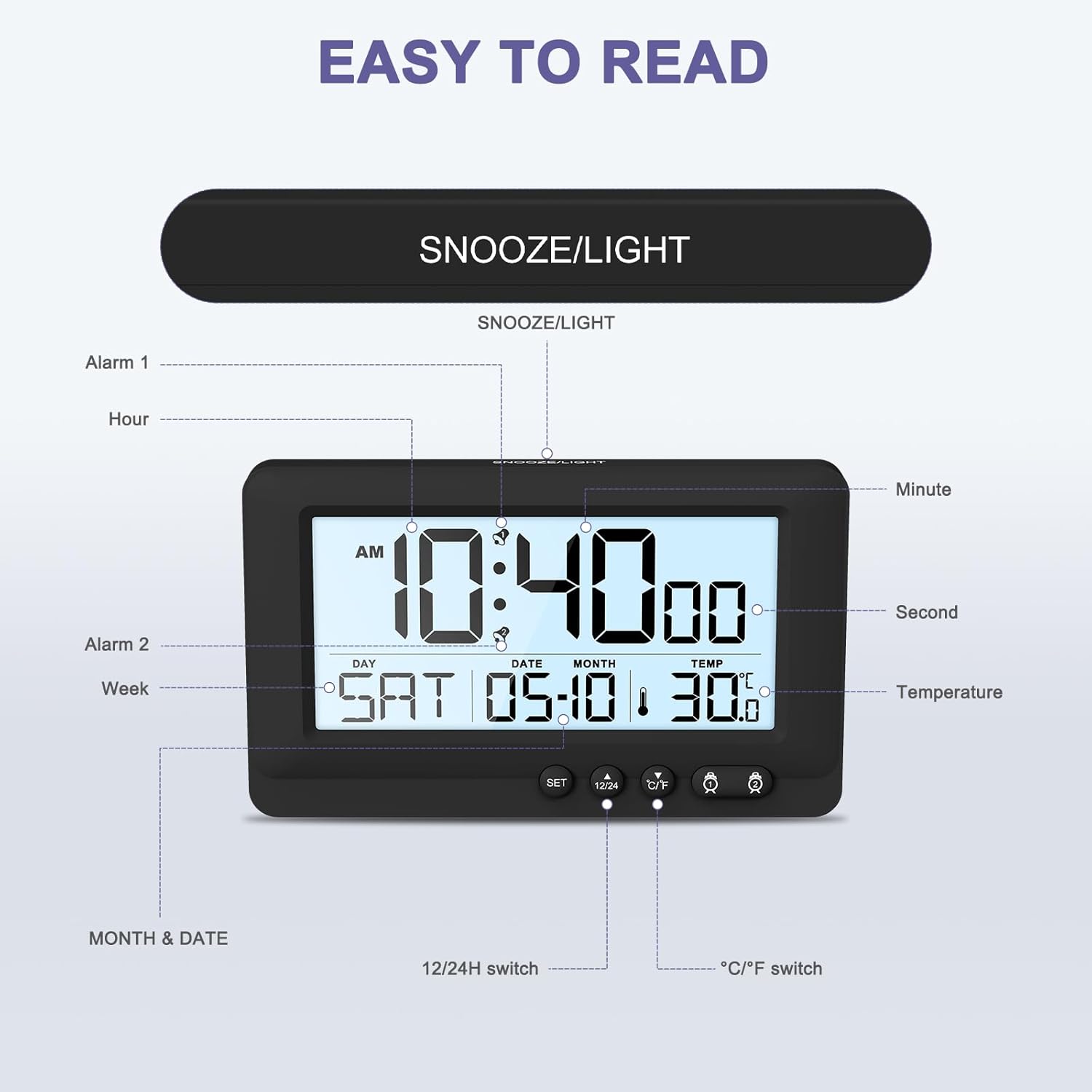 Oqimax Travel Alarm Clock with 5s Backlight and Snooze Function
