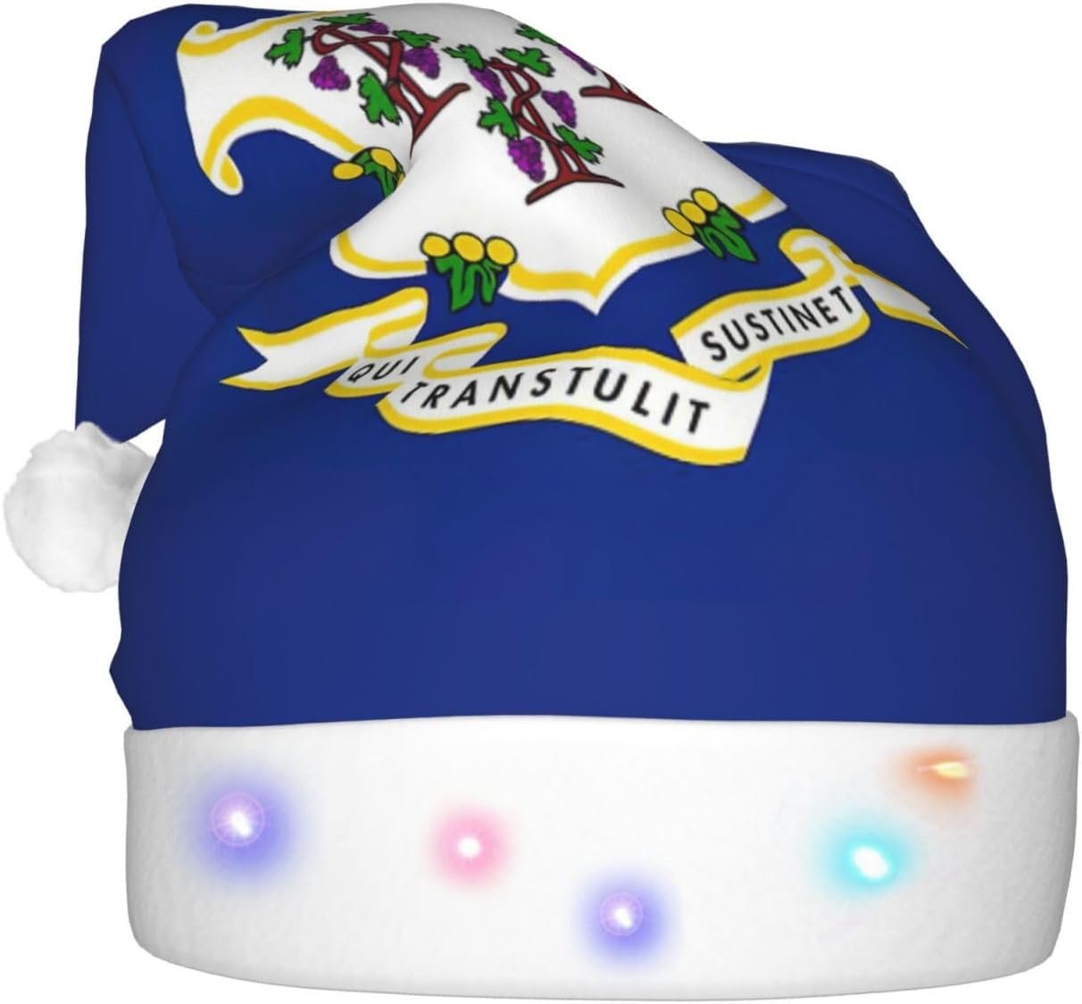 Connecticut State Flag Print Christmas Hat with LED Lights