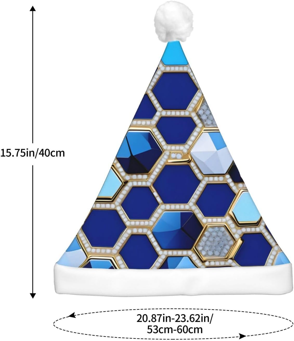 Blue Hexagons Diamond Print Christmas LED Santa Hat
