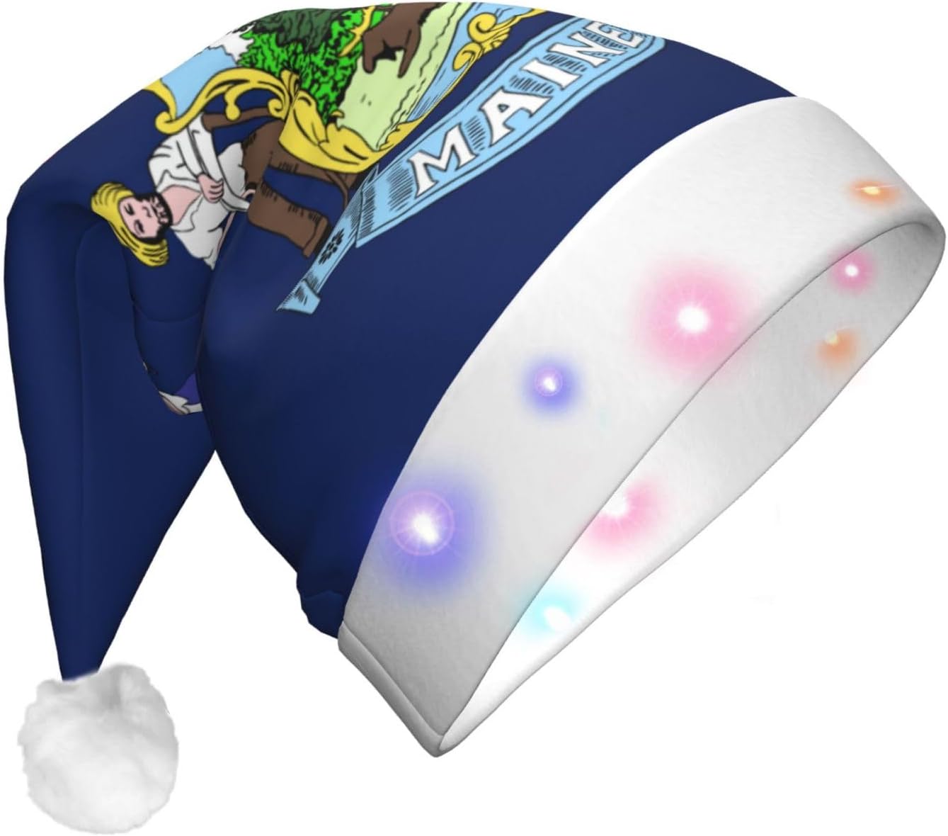 Maine State Flag Christmas Hat with LED Lights