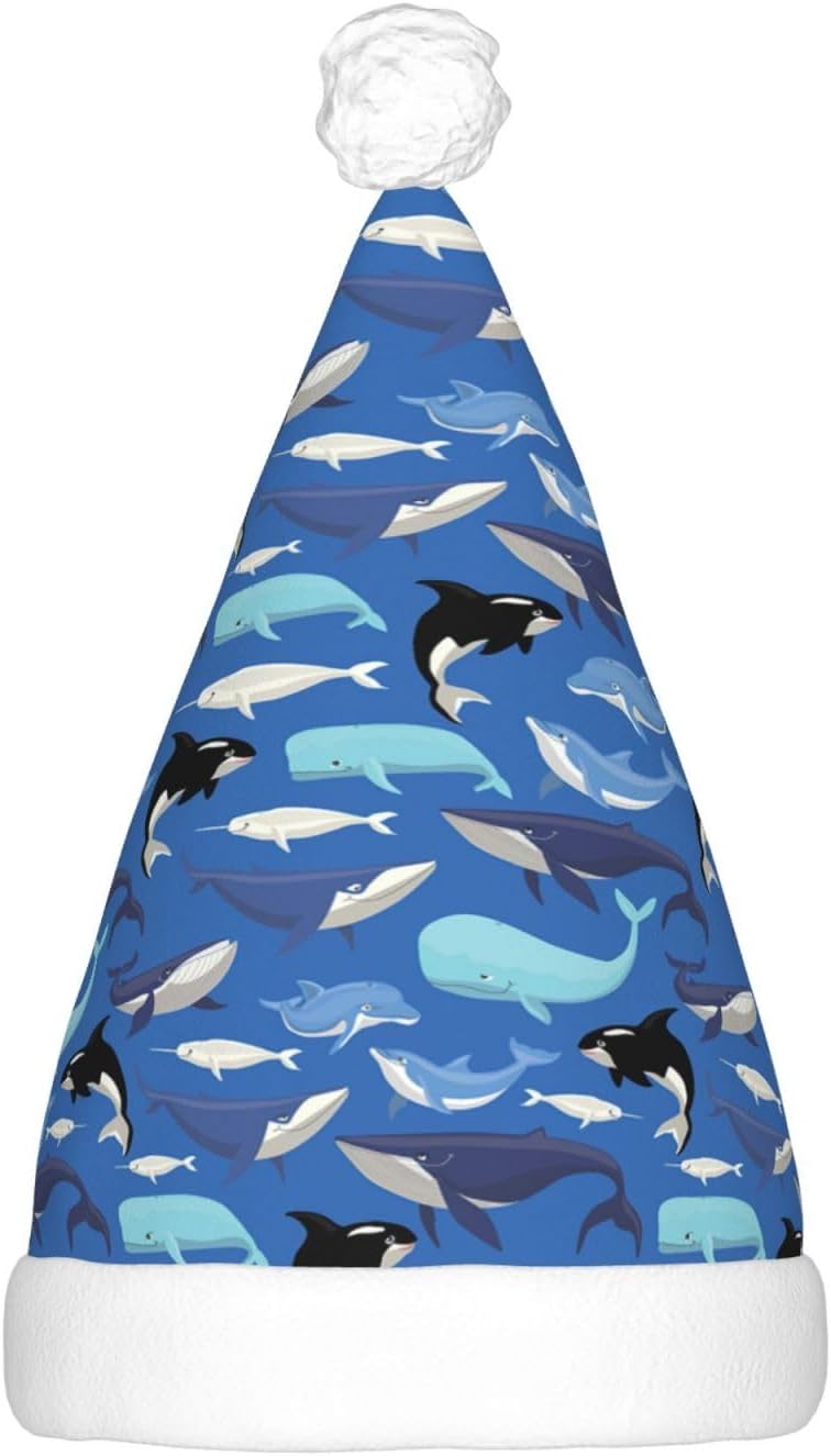 Whale Pattern Print LED Christmas Hat for Adults