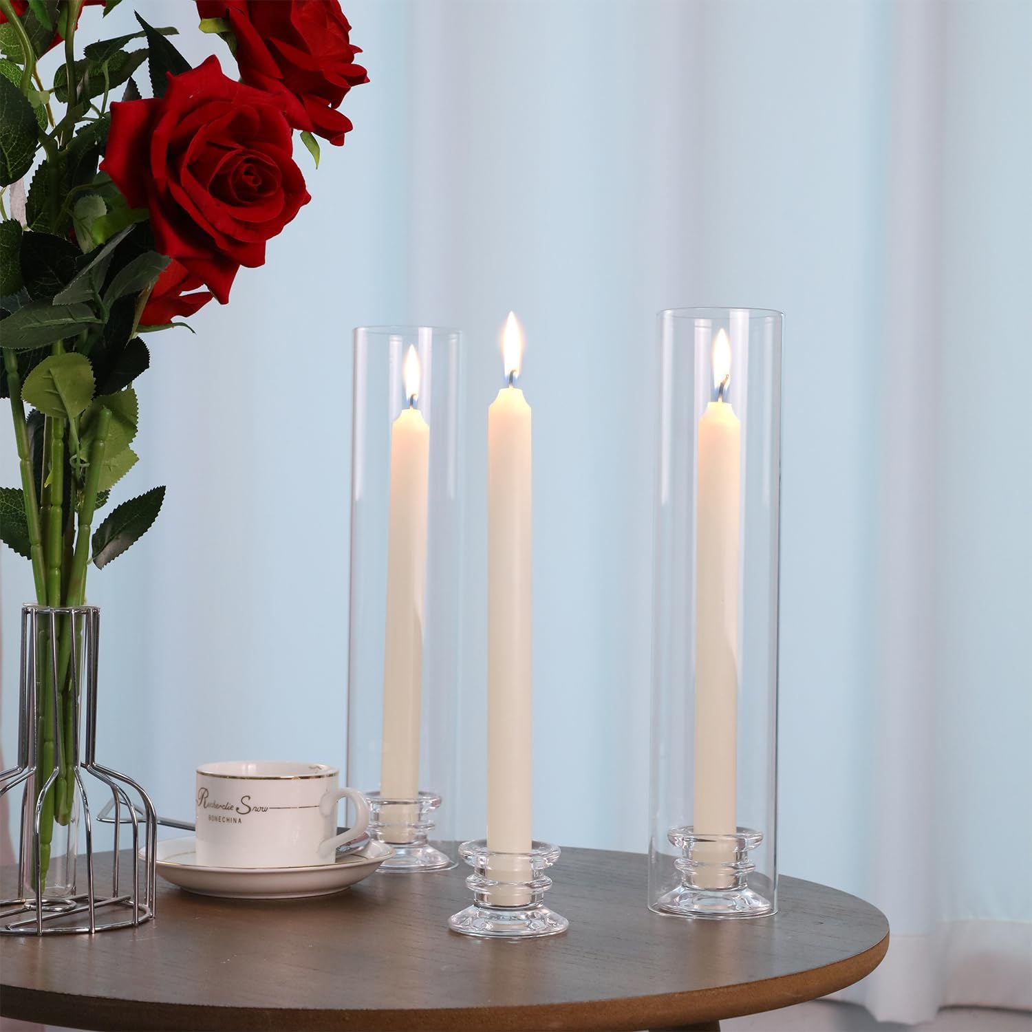 6 Sets Modern Candle Stand with Chimney Covers for Tapered Candles