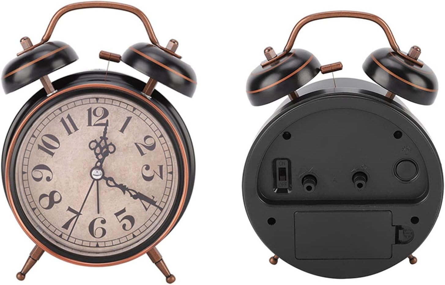 Tbest Double Clock 4in Retro Alarm Clock with Night Light
