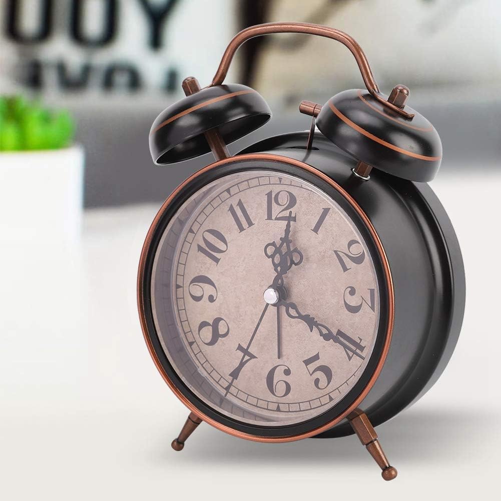 Tbest Double Clock 4in Retro Alarm Clock with Night Light