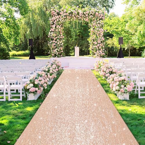 B-COOL Rose Gold Sequin Aisle Runner 2FT x 15FT Wedding Carpet Rug