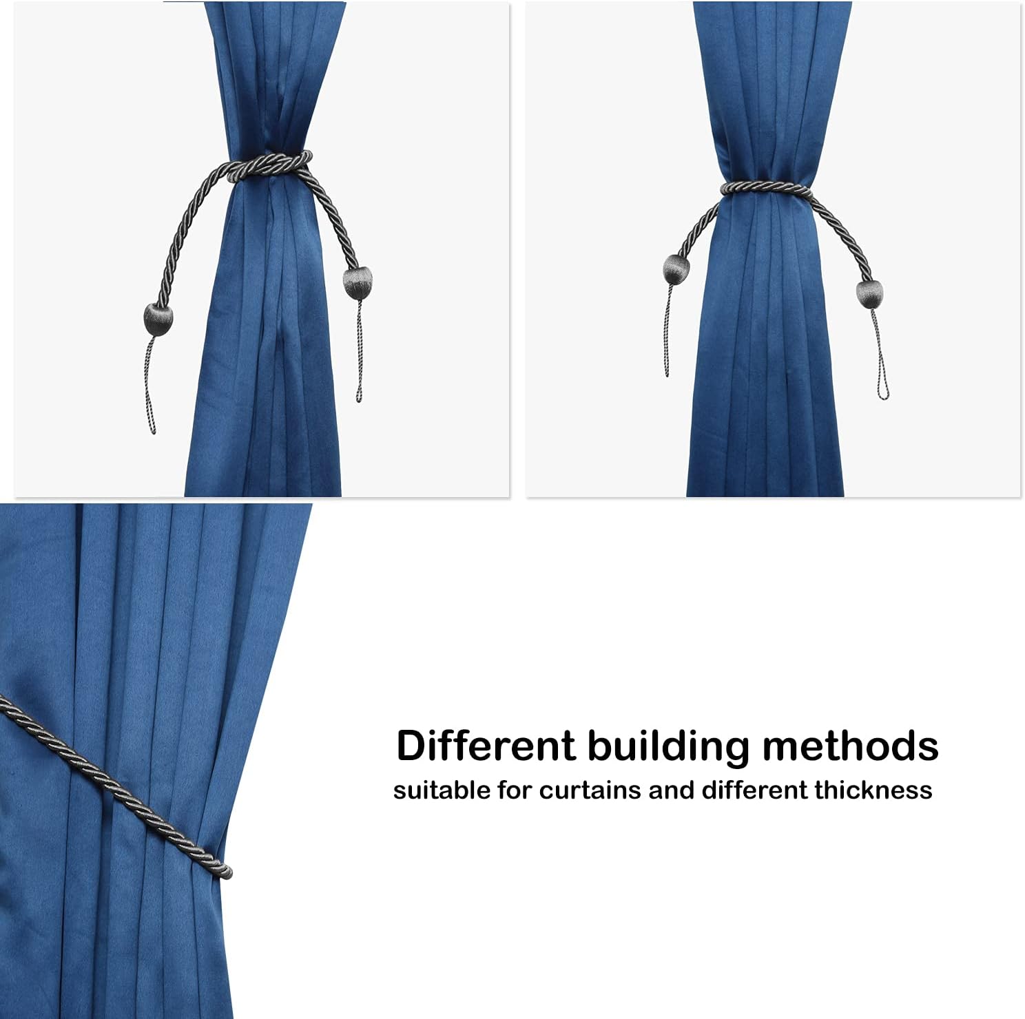 2 Pack Charcoal Polyester Curtain Tiebacks 1