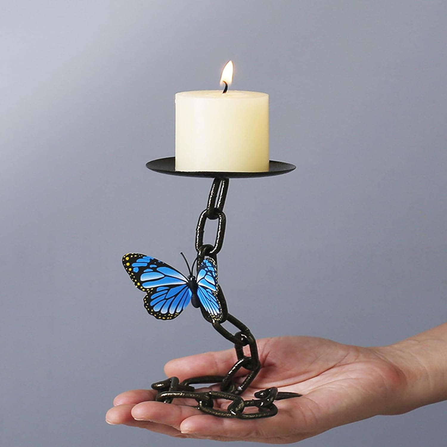 DANELYNN Black Candle Holder with Butterfly Design
