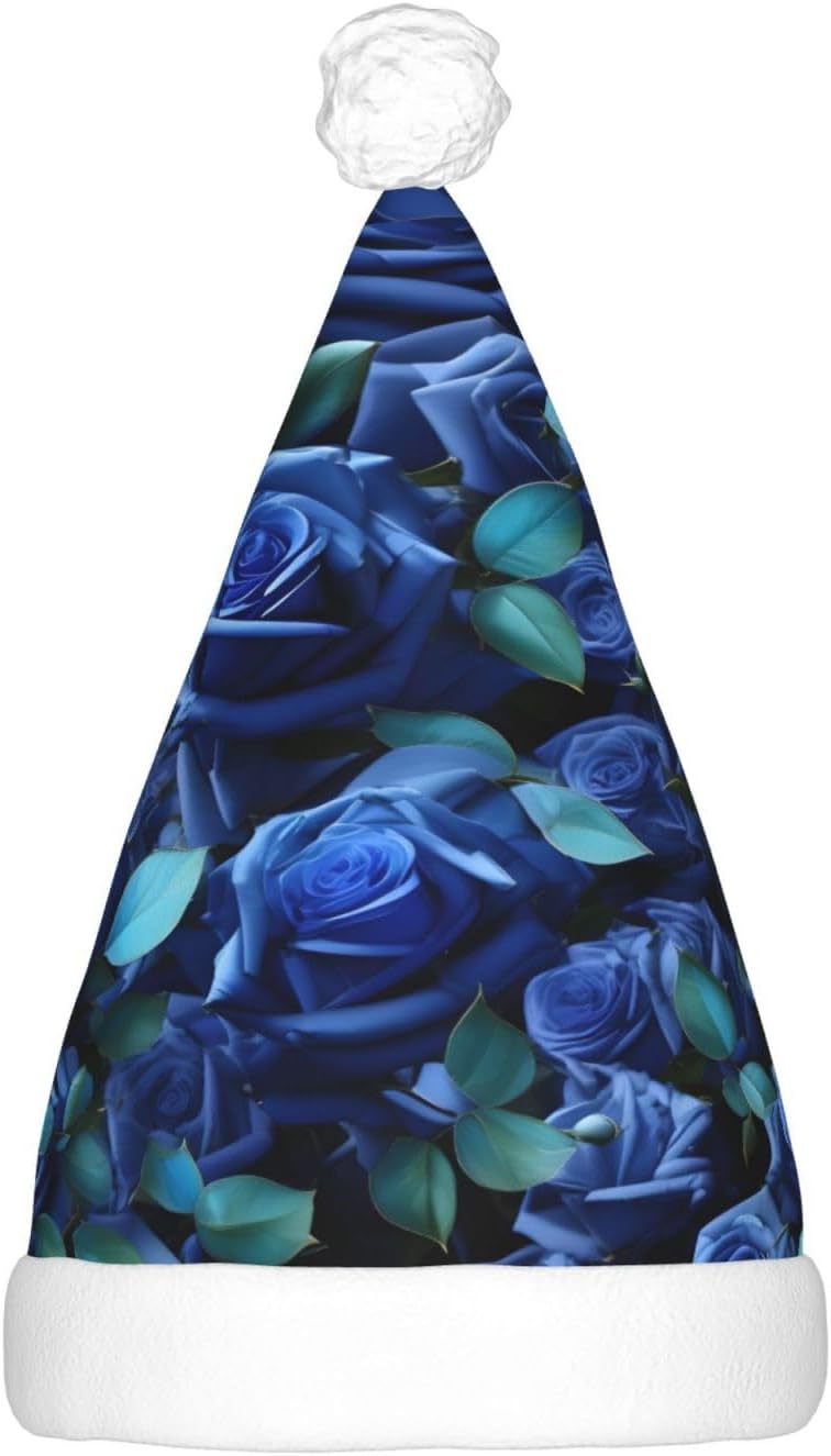Many Blue Roses Print LED Christmas Hat for Adults