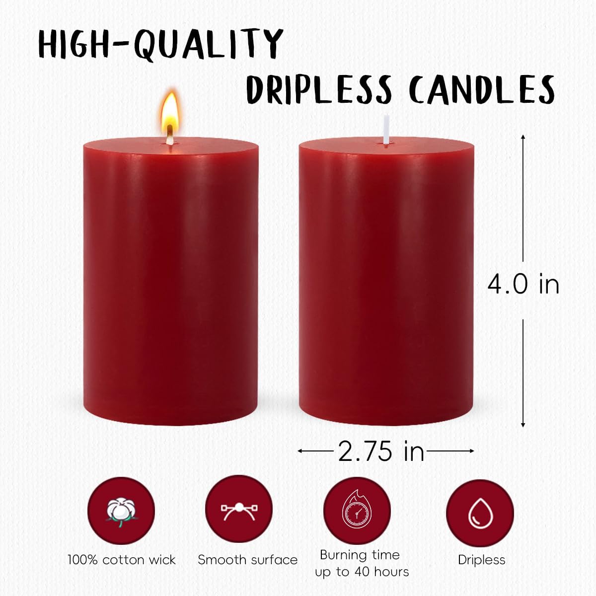 Amusaer 6 Pack Red Pillar Candles 4 Inch Tall