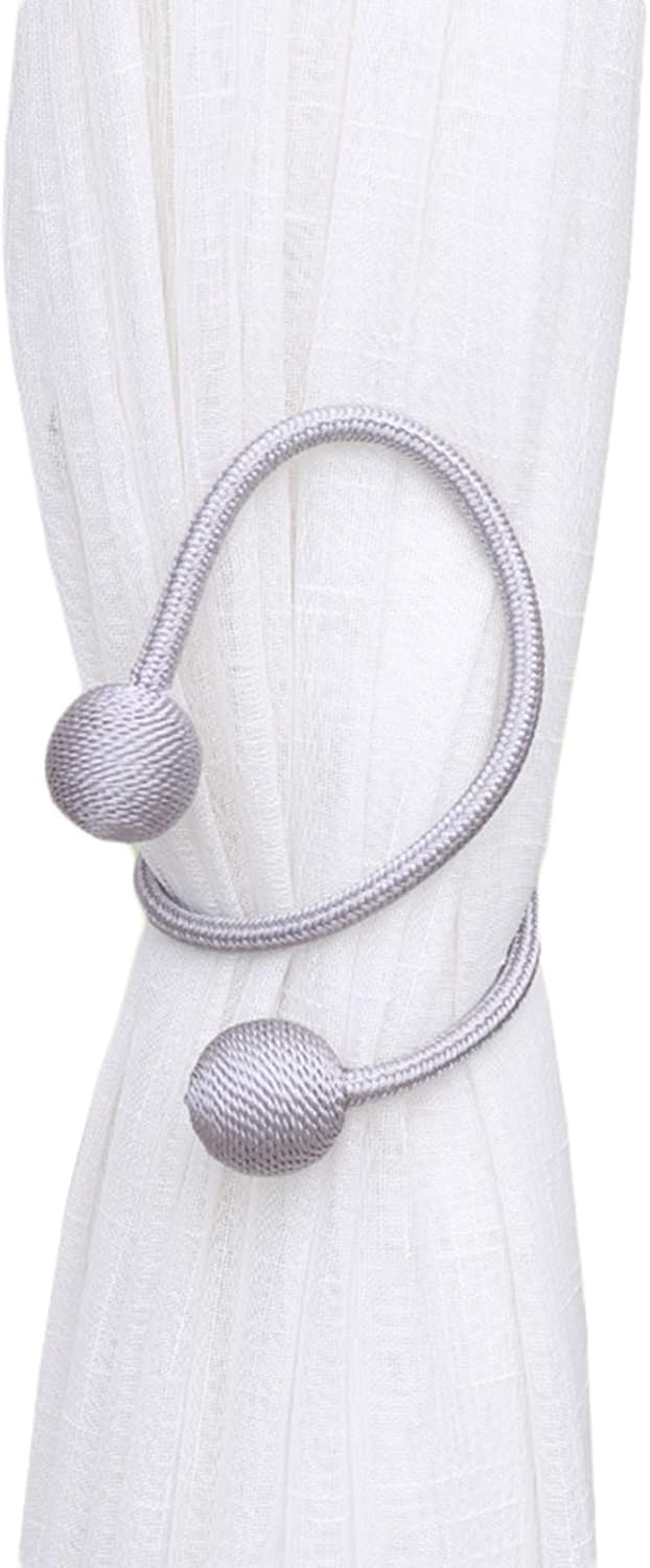 Farmhouse Curtain Tiebacks 2 Pack Silver Gray Woven Rope Holdbacks