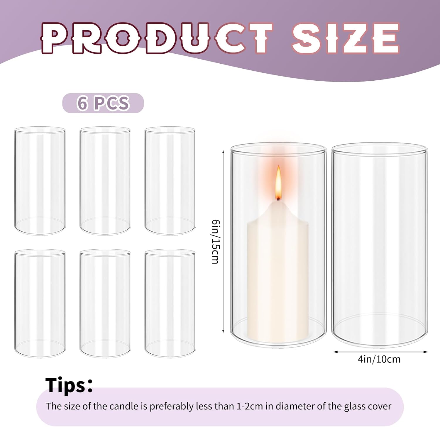 6 Pack Hurricane Candle Holders Clear Borosilicate Glass Cylinder Tube Covers