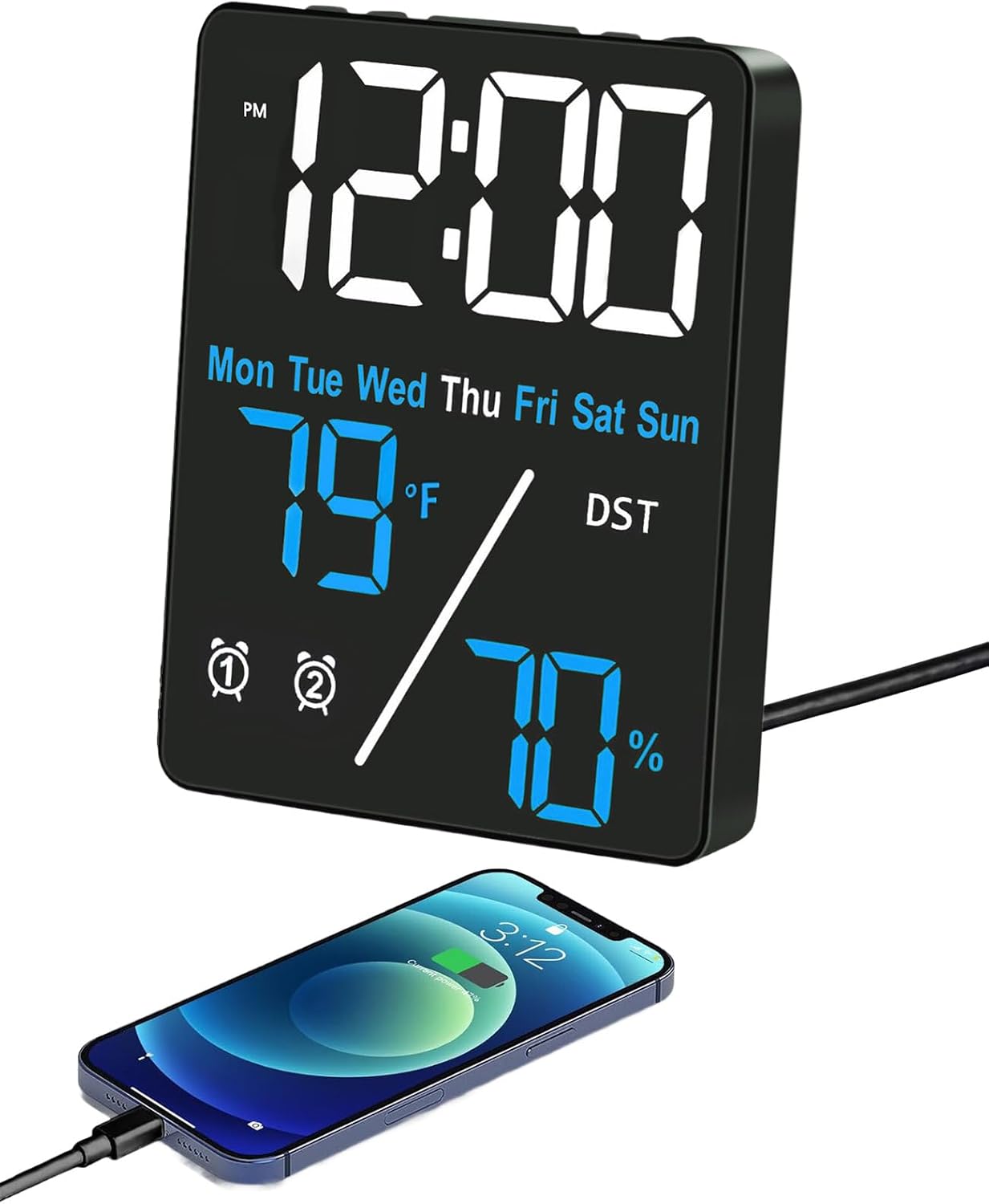 Digital LED Alarm Clock with Thermometer and Hygrometer