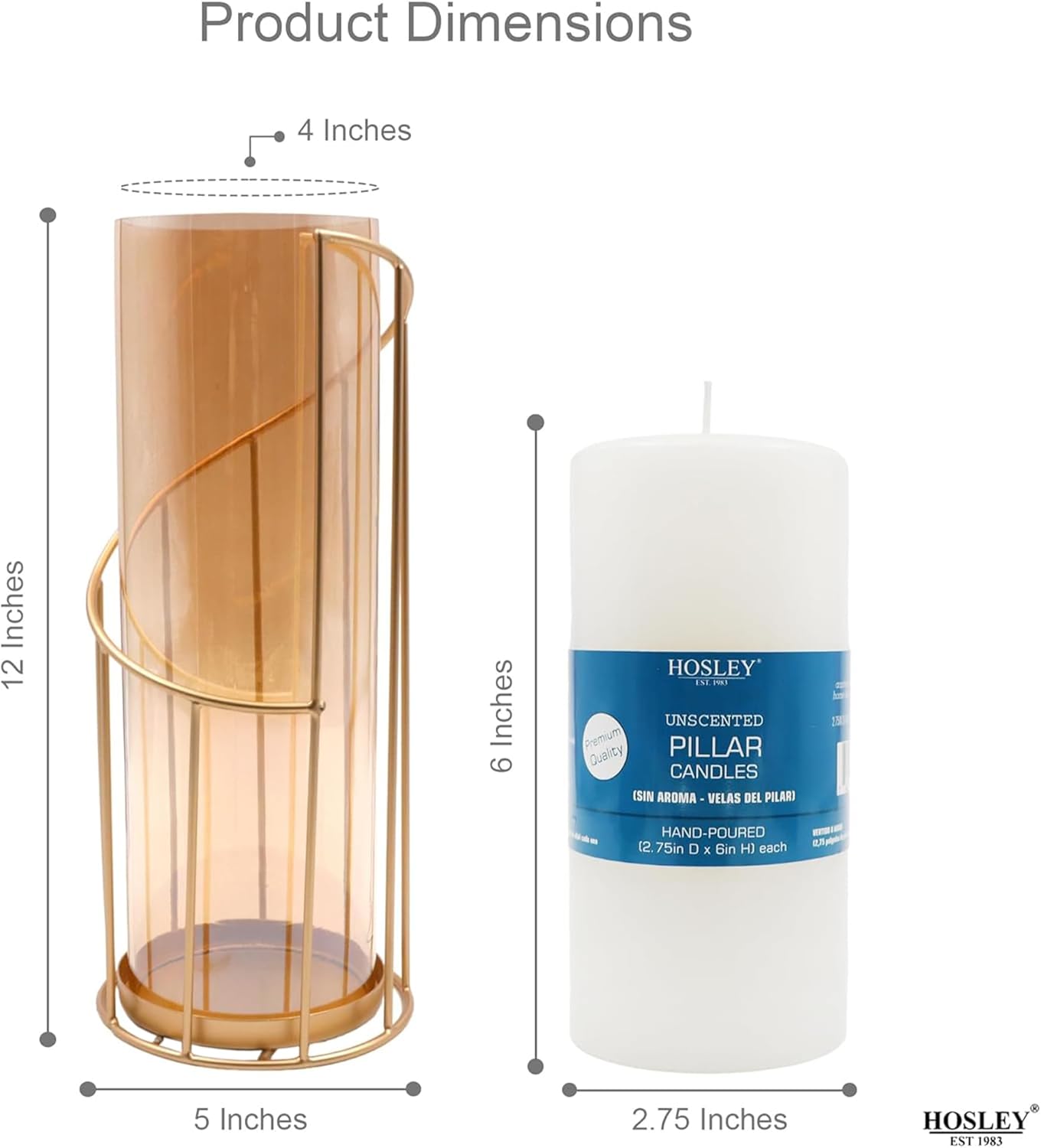 Hosley 12-Inch Metal Glass Hurricane Candle Holder