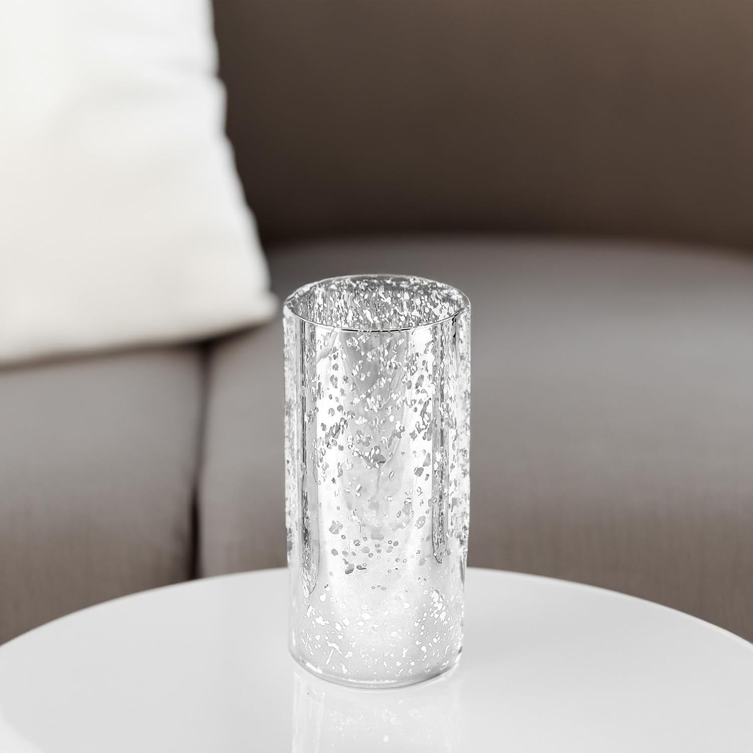 WGVI Hurricane Candle Holder Sleeve Silver Speckled Glass