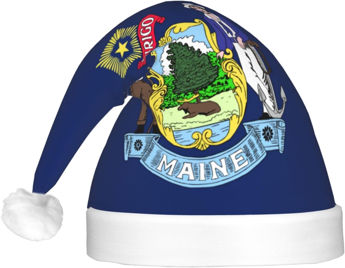 Maine State Flag Christmas Hat with LED Lights