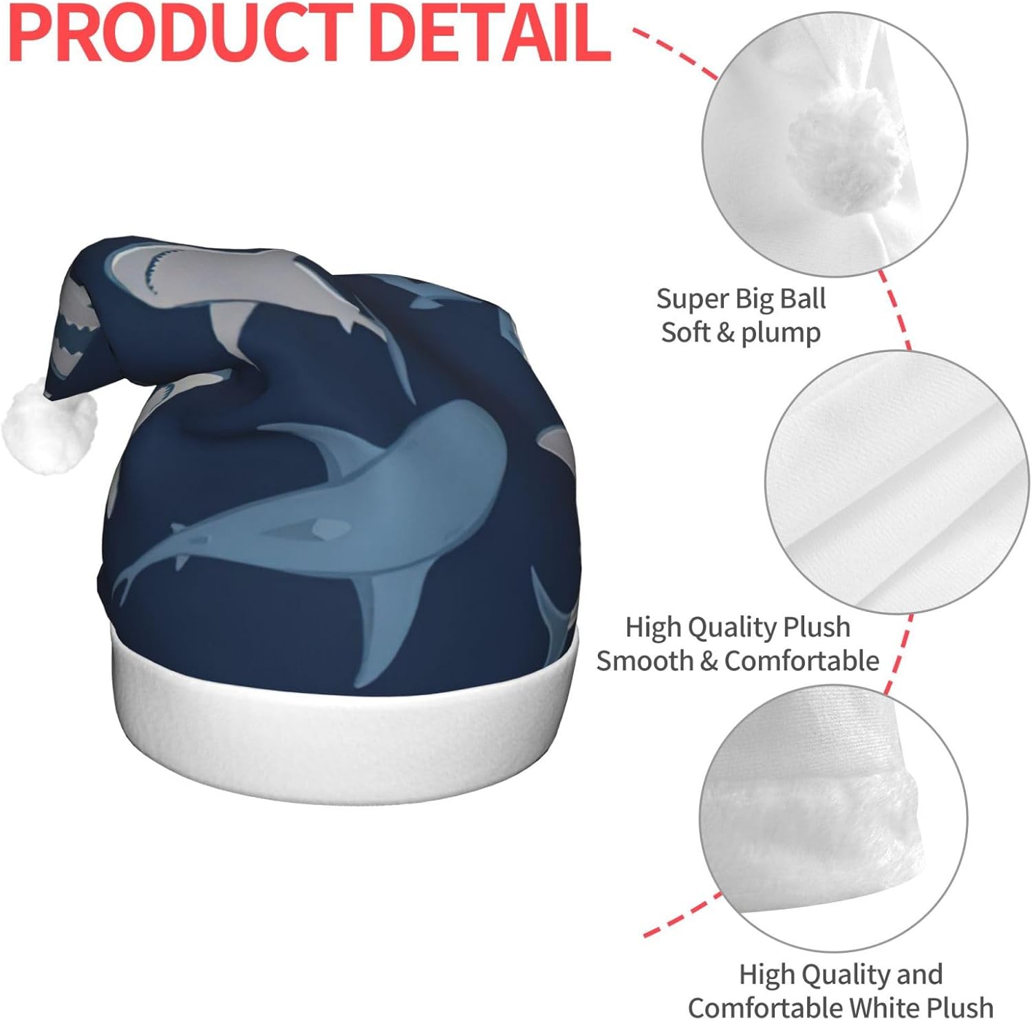 Blue Cartoon Shark Print LED Christmas Hat for Adults