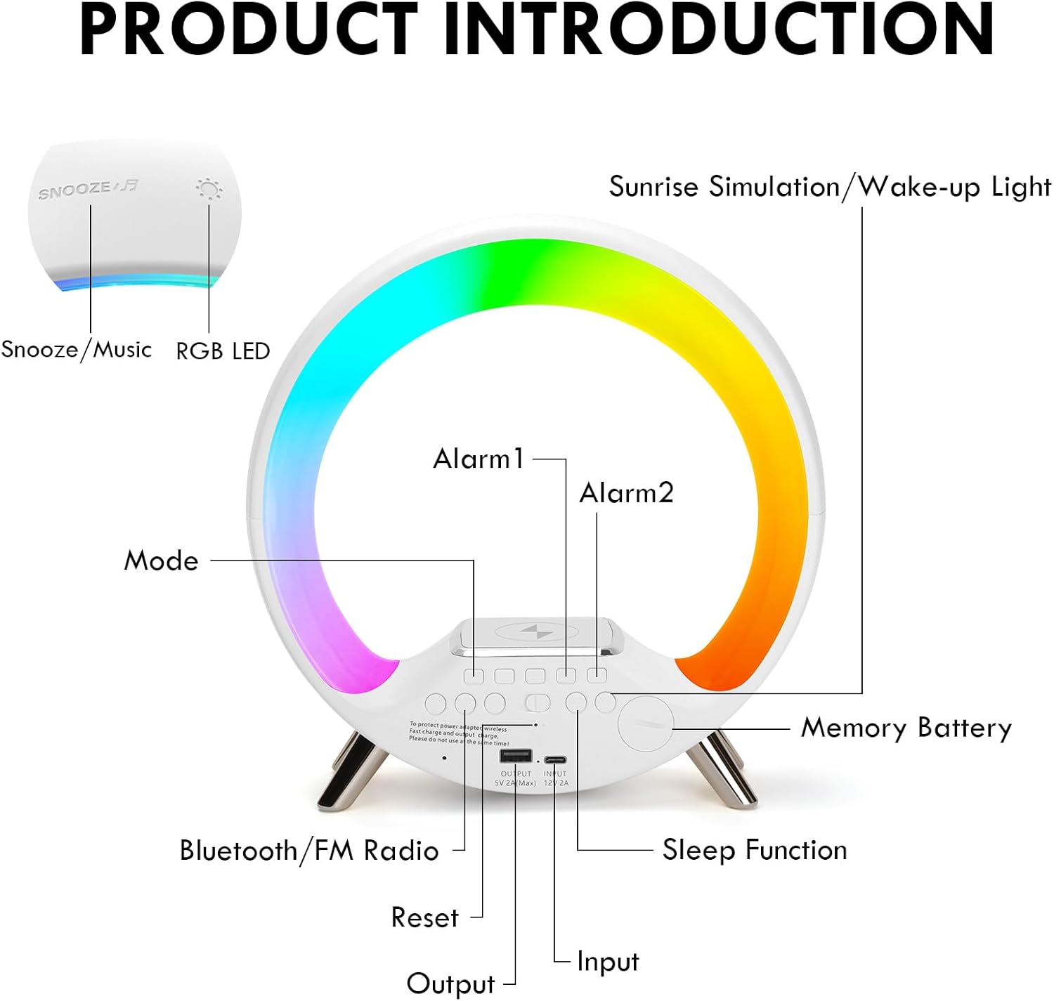 GuDoQi Sunrise Alarm Clock with Wireless Charging and Bluetooth