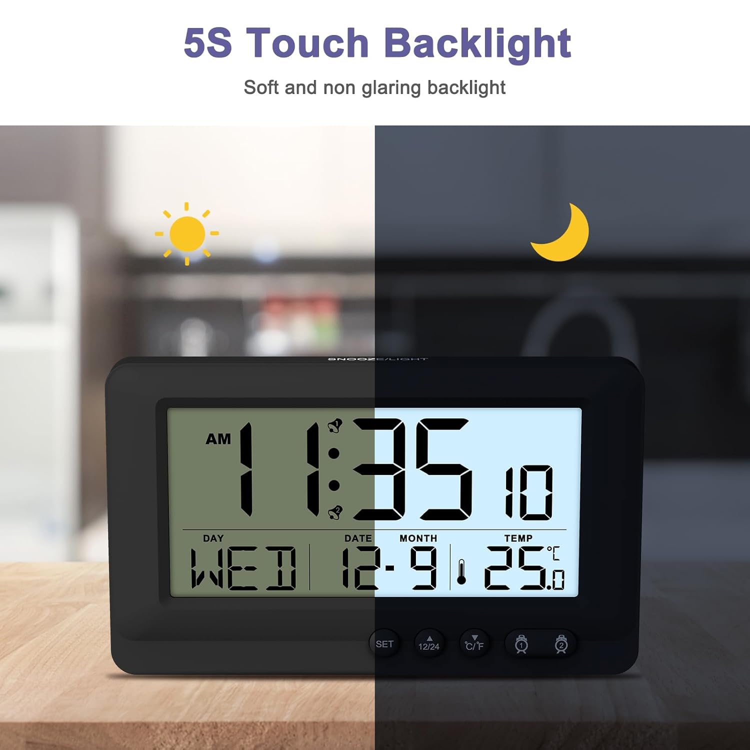 Oqimax Travel Alarm Clock with 5s Backlight and Snooze Function