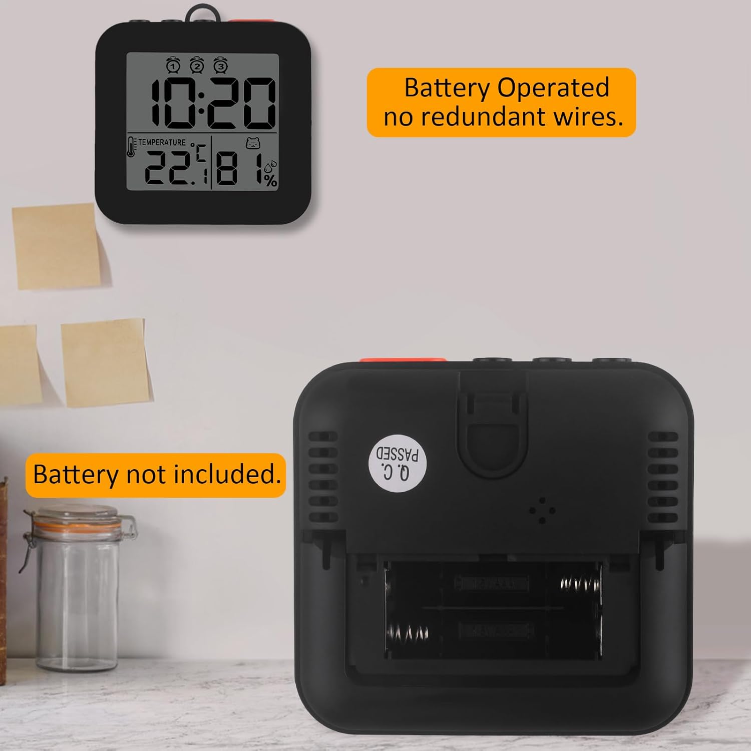 WinFong Small Digital Alarm Clock with 3 Bells and Humidity Temperature Display
