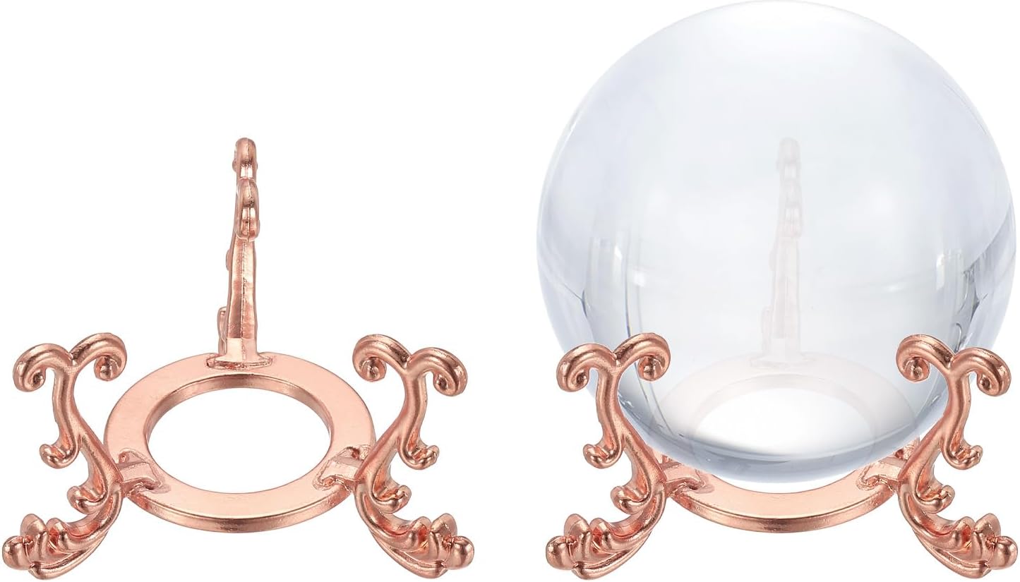 Uxcell 2pcs Metal Crystal Sphere Display Stand Rose Gold