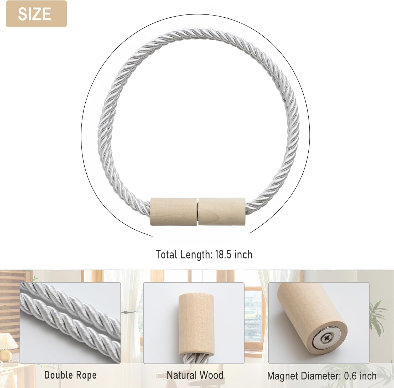 Contoeey Magnetic Boho Curtain Holders 2 Pack White