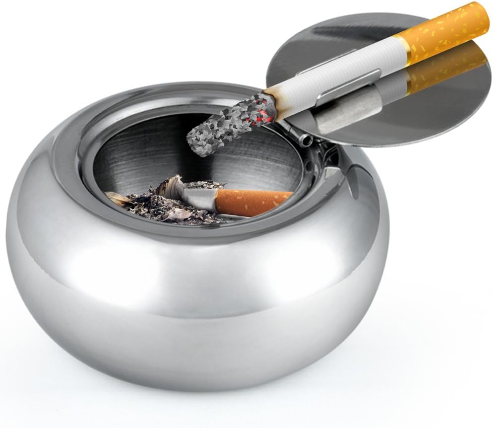 Maxin Silver Stainless Steel Cigarette Ashtray with Lid