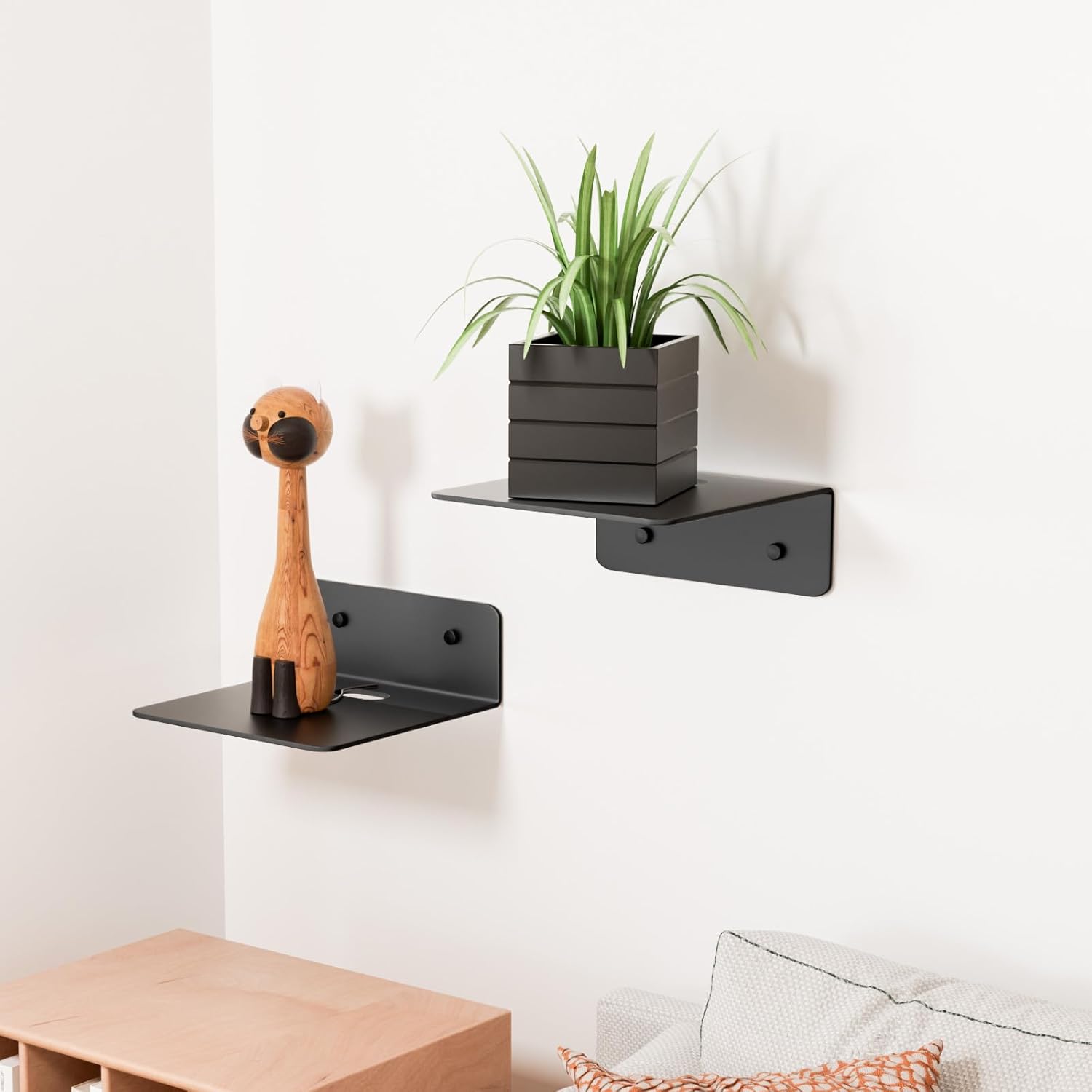 Small Floating Wall Shelves Set of 2 - 5 Inch Metal Black