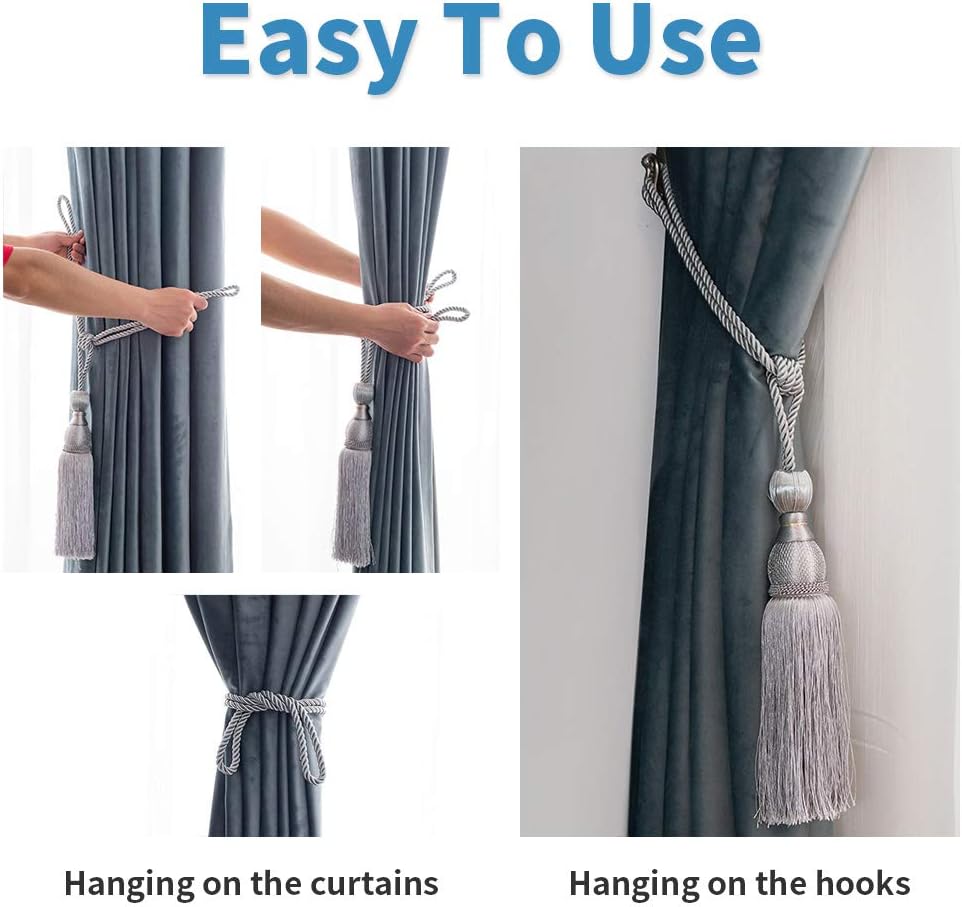 Melodieux Decorative Curtain Holdbacks with Tassels - Set of 2 Grey