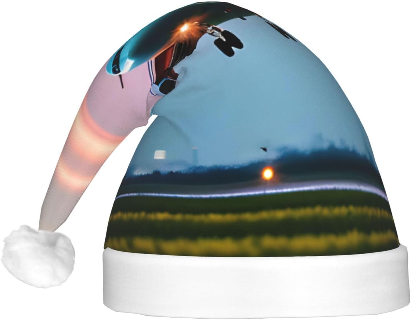 Airplane in the Evening Lights Print Christmas Hat with LED